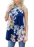 Dokotoo Womens Casual Summer Plus Size Floral Print Sleeveless Blouses and Tops Tank Navy for Juniors XX-Large