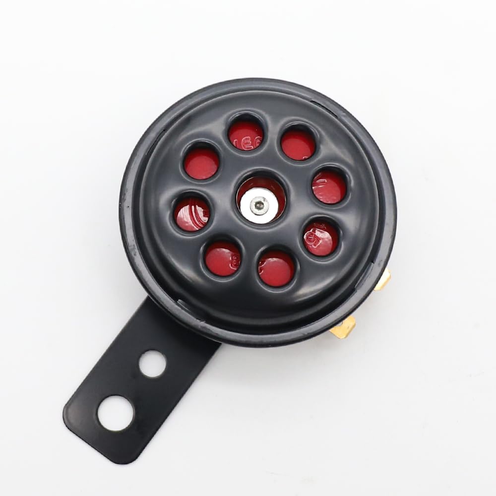 Photo 1 of LVEE DL70 Universal Motorcycle Horn Waterproof Round Loud 12V 1.5A 105db small Electric round powersports horns for Motorcycle ATV scooter UTV dirt bike ebike (9 Holes Black And Red)