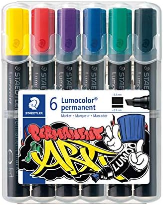 350 WP6-1 Arte Permanente Lumocolor. Caixa exclusiva com 6 marcadores de tinta permanente com ponta chanfrada, cores variadas