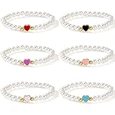 Opalencian 6PCS/set Pearl Colorful Love Heart Drawstring Bracelet for Women,Dainty gold Bead Bracelets Charm Handmade Fashion Jewelry Gift
