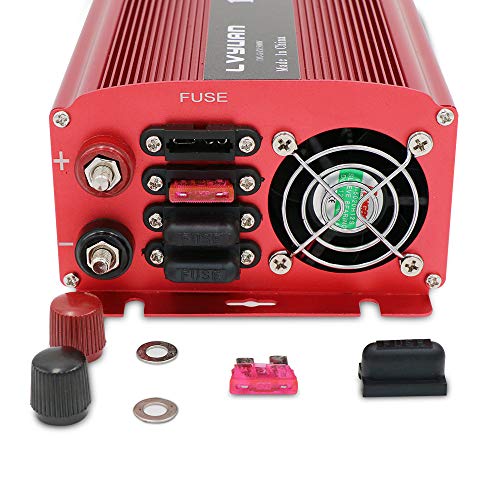 Yinleader Power Inverter 1500W/3000W(Peak) DC 12V to 110V AC with Dual AC Outlets and Dual 3.1A USB Ports for RV Caravan Truck Laptop iPad iPhone(Cables+ Replaceable Fuses)(Red)