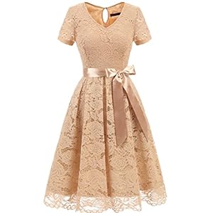 DRESSTELLS Vrouwen Korte Elegante Bloemen Kant Cocktail Party Bruiloft Bruidsmeisje Jurk