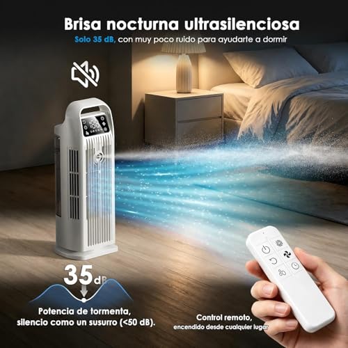 Portable Air Conditioner with Remote Control, 5 in 1 Water Fan, 1.2L Evaporative Climate Control, Storm Button 7 m/s, 120° Oscillation, 12 Hour Timer, Low Consumption (Polar White)