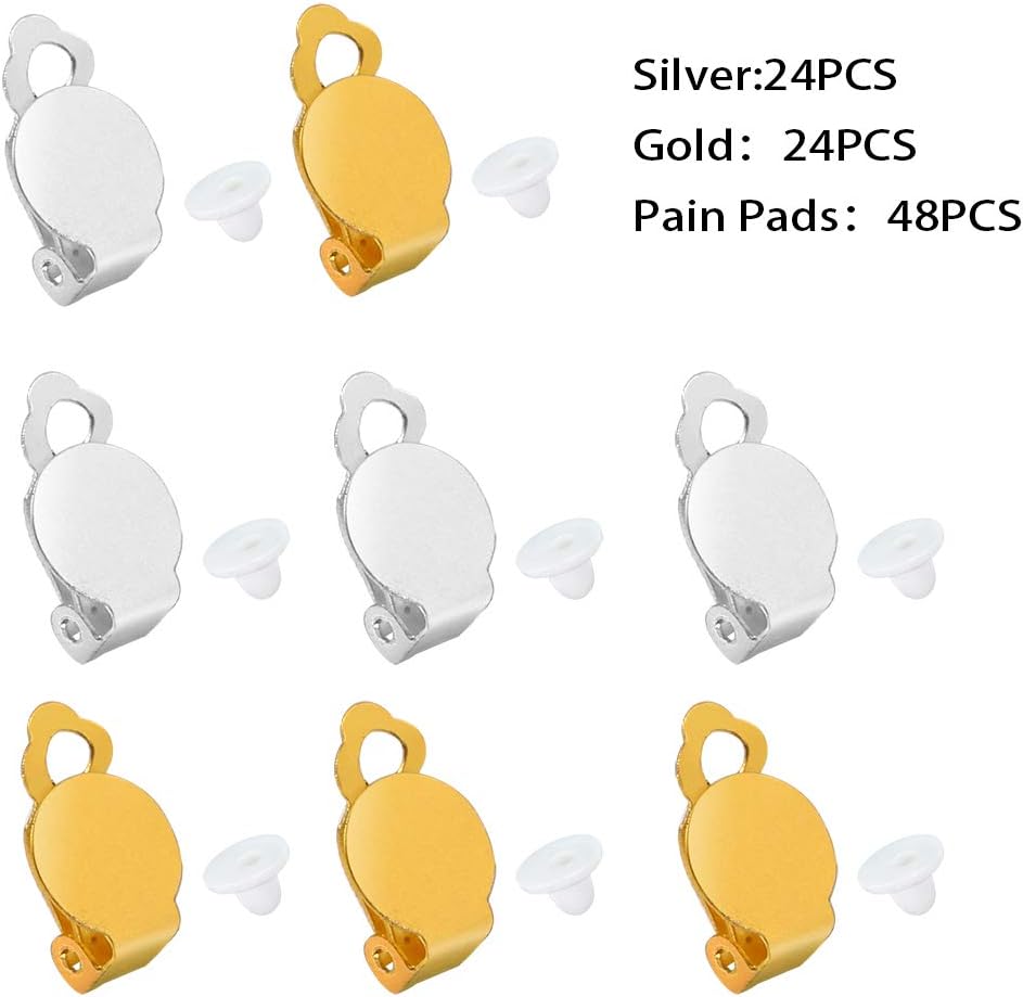 PP OPOUNT 96 Pieces Round Flat Back Tray Earring Clips and Pads for Non-Pierced Ears, Silver and Gold, 16 x 10 mm - Image 3