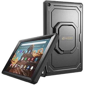 Fintie Case for All-New Amazon Fire HD 10 (7th and 9th Generations, 2017 and 2019 Releases) - [Tuatara Magic Ring] 360 Rotating Multi-Functional Grip Carry Cover w/Built-in Screen Protector, Black
