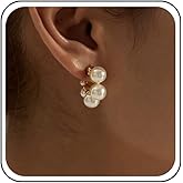 TseanYi Pearl Hoop Earrings Gold Pearl Huggie Earrings