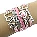 Bestpriceam Fashion Infinity Heart Pearl Love Key Leather Alloy Charm Bracelet Pink (Pink)