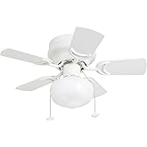 Prominence Home Hero, 28 Inch Traditional Flush Mount Indoor LED Ceiling Fan with Light, Pull Chain, Dual Finish Blades, Reve