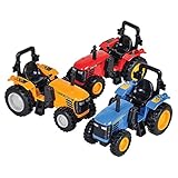 4E's Novelty Die Cast Pull-Back Monster Tractor, Pullback Farm Tractor, Pack of 3 Pullback Trucks, Huge Tractor inches, 3