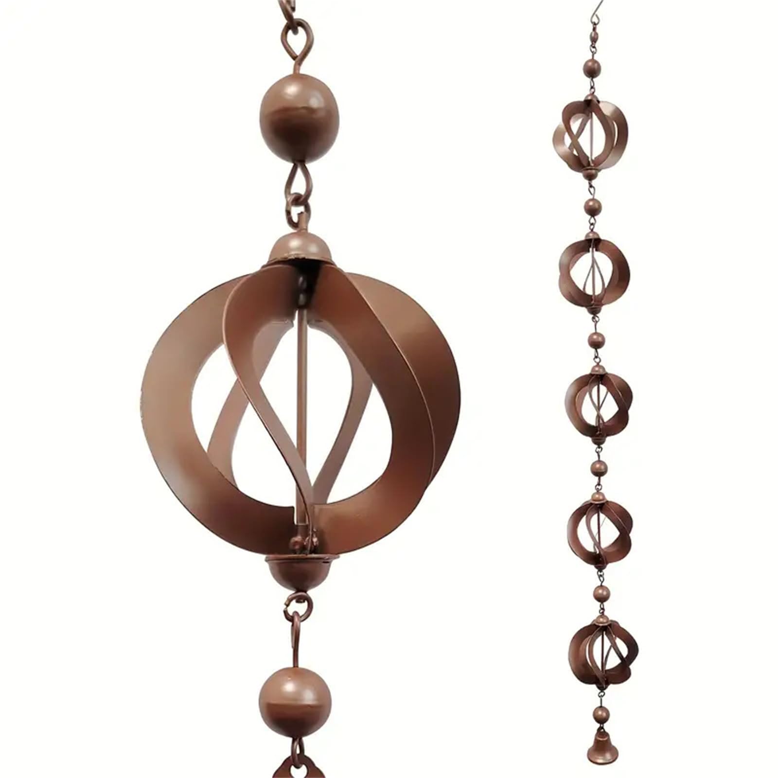 Glorlliant Rain Chains, Bell Rain Chain Gutter, 42.52 Inch (108CM) Metal Rain Chains for Gutters, Rain Chimes, Hanging Rain Chain Garden Ornament, Rain Catcher Chain, Retro Wind Chimes