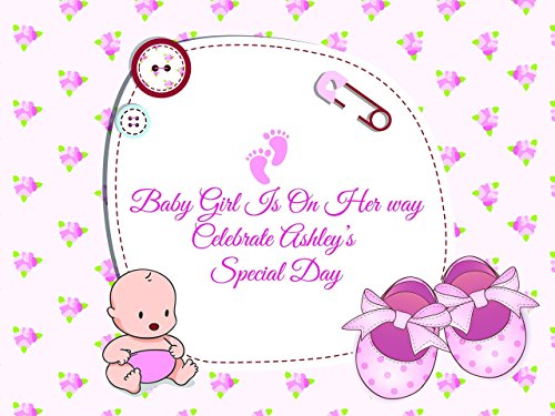 image for speedyorders Custom Pink or Mint Sitting Baby & Bow Shoes Baby Shower 