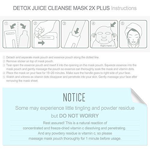 Ariul Natural Facial Face Sheet Mask Pack, Juice Cleanse Mask [2X Plus] Multipack of 5 Skin Cleansing Detox Face Masks - Natural Wheat & Celery for Soothing, Calming, Nourishing & Ultra Hydration - Thumbnail 6