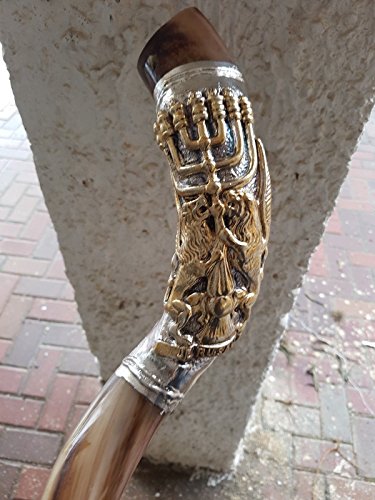 Shofar Yemenite Kudu Horn 24''+ with Sterling Silver Plated Lion of Judah + Menorah
