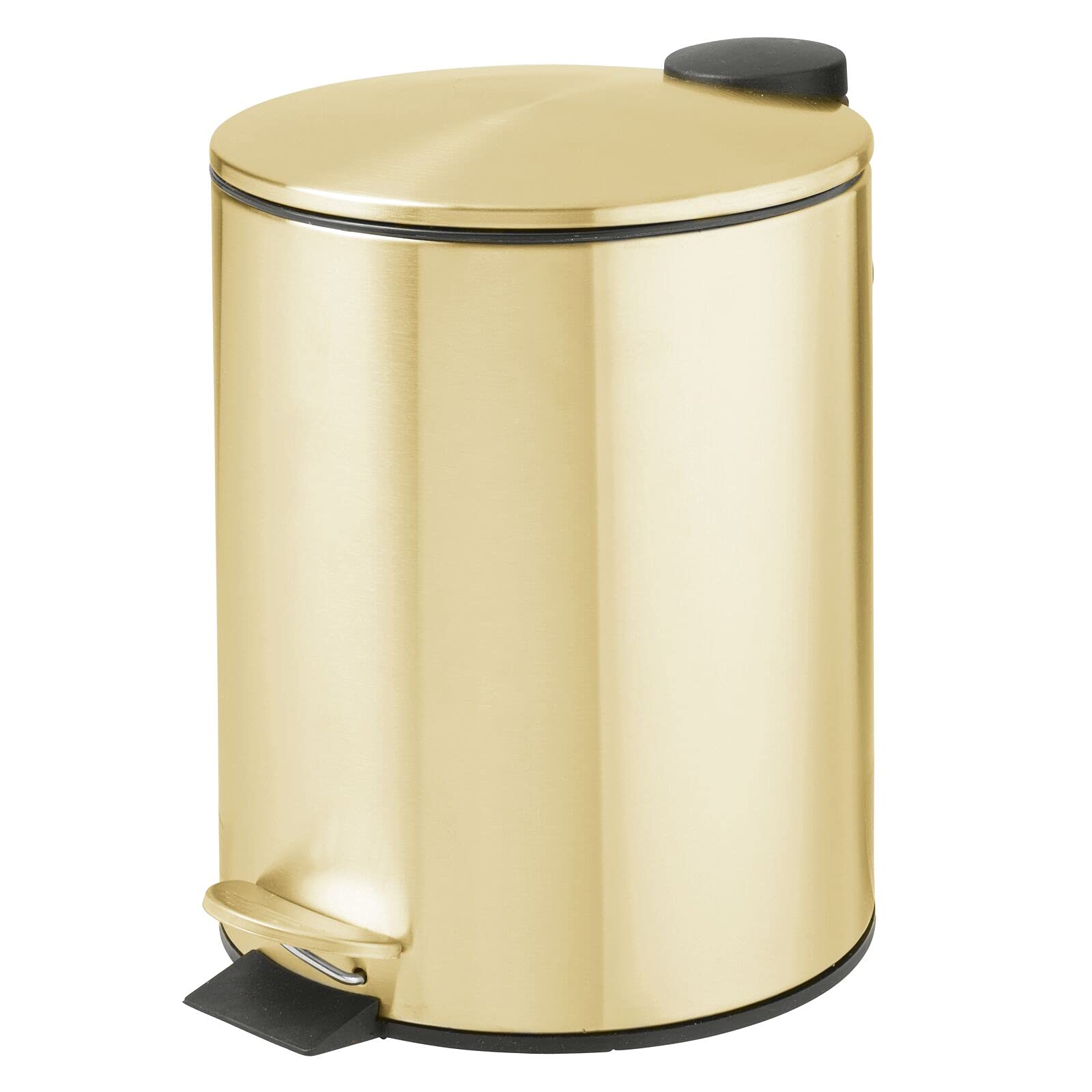 Photo 1 of mDesign Metal 1.3 Gallon/5 Liter Round Step Trash Wastebasket, Garbage Container Bin with Lid for Bathroom, Powder Room, Bedroom, Kitchen, Craft Room, Office - Removable Liner Bucket - Soft Brass