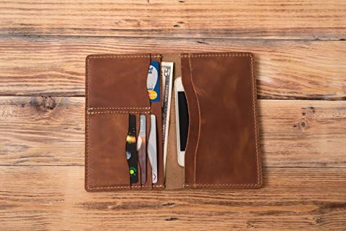 Wallet Phone Case Father's Day Gift for Him Luxury Brown Leather Crazy Horse