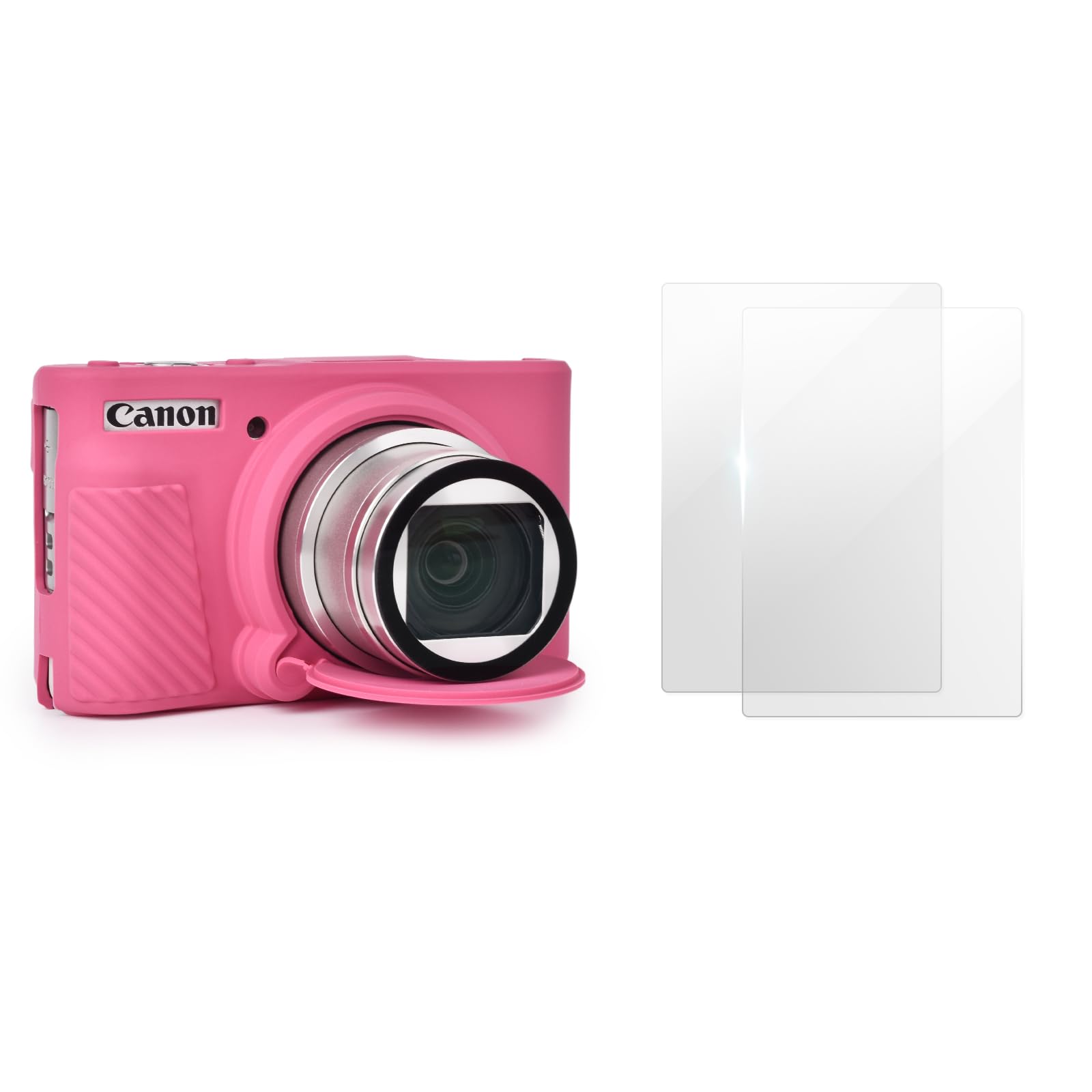 VOVMOEYA SX740 Camera Case Accessories Set[with 2 LCD Tempered Films],Silicone Protective Case Compatible with Canon PowerShot SX730 SX740 HS Digital Camera - Barbie Pink — image 1