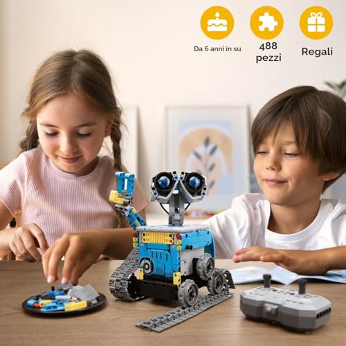 VEPOWER Technic Remote Control Robot for Kids,5 in 1 STEM RC Construction Toys with Programmable App, Educational Gift for Boys and Girls Age 6-12 (488 Pieces)