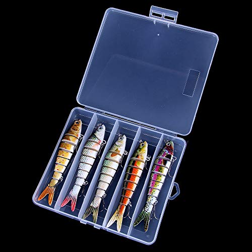 Njord Kalastus Hecht Köder Set Kunstköder 5 Stück in Box Angel-Köder zum Raubfisch-Angeln â Wobbler mehrteilig mit Gelenk für realistischen Lauf 14cm 25g langsam sinkend +5X Stahlvorfach – Bild 4