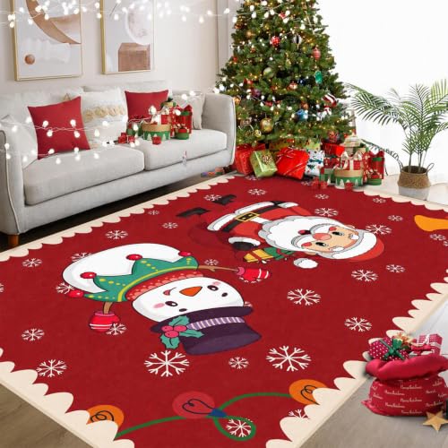 DAZYFA 5' X 7 Christmas Area Rug Red Large Rug for Living Room Bedroom Kitchen Office Game Room Snowman Santa Claus Non-Slip Washable Throw Rug Carpet Room Festive Decor, 160x210cm at Amazon
