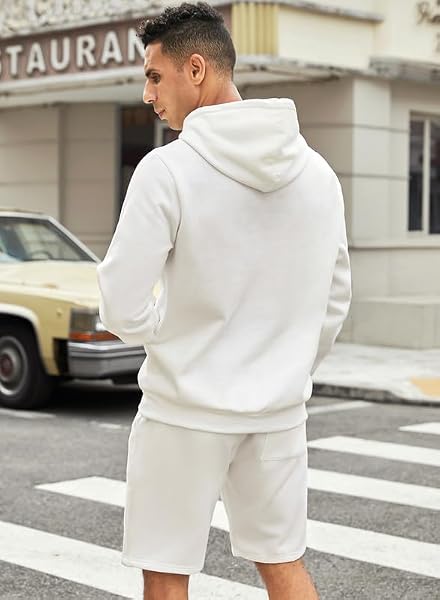 JMIERR MENS OUTFITS TRACK SUITS 2 PIECE SET LONG SLEEVE HOODIE SWEATSHIRT & JOGGERS SHORTS, FALL AIRPORT TRACKSUIT SWEATSUITS MATCHING LOUNGE SETS WITH POCKETS,XX-LARGE,1WHITE