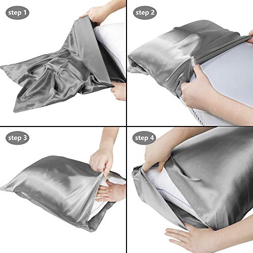 Leccod 2 Pack Silkly Satin Pillowcase for Hair and Skin Cool Super Soft and Luxury Pillow Cases Covers with Envelope Closure (Deep Gray, Queen: 20x30)