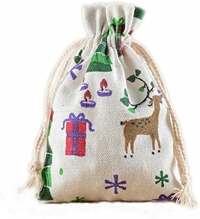 12 Christmas Reindeer Burlap Drawstring Bags Party Favors Giveaways Seasonal Decor- 10x14cm