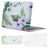 Mosiso Plastic Pattern Hard Case Shell with Keyboard Cover with Screen Protector for MacBook Air 13 Inch (Model: A1369 and A1466), Palm Leaves with White Flowers
