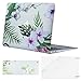 Mosiso Plastic Pattern Hard Case with Keyboard Cover with Screen Protector for MacBook Air 13 Inch (Model: A1369 and A1466), Palm Leaves with White Flowers