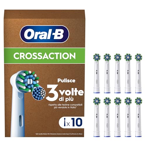 Oral-B Cross Action Testine Spazzolino Elettrico, Confezione da 10 Testine di Ricambio per Spazzolino Elettrico Oral B, Setole Angolate che si Adattano a ogni Dente per una Pulizia Profonda