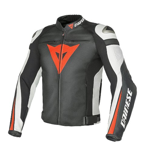 Dainese Super Speed C2 Leather Jacket (Euro 52/ US 42, Black/White/Fluorescent Red)
