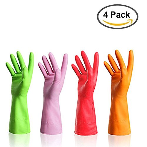 URSMART Dishwashing Reusable Kitchen Waterproof Household Rubber Latex Cleaning Gloves (4 pairs M)