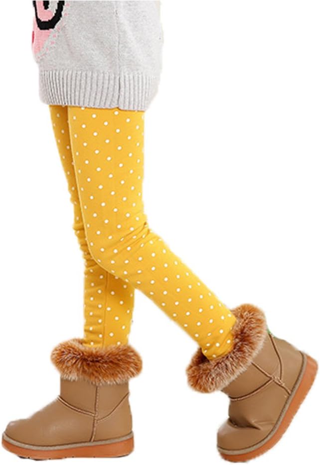 Toddler Kids Girls Pants Winter Thick Fleece Lined Christmas Leggings Tights (Yellow spot, 3T)