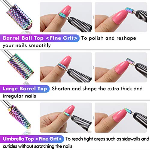 Diamond Nail Drill Bits Set - Ejiubas 7PCS Carbide Drill Bits Tungsten Acrylic Nail File Bits Cuticle Drill Bit 3/32 Inch Efile Nail Bit Fine Grit for Acrylic Gel Nails Cuticle Manicure Pedicure
