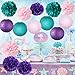 Furuix Mermaid Baby Shower Decorations/Mermaid Party Decor/Purple Teal Pink Party Decorations Purple Teal Paper Pom Pom Paper Lanterns Little Mermaid Party Decorations/Mermaid Bridal Shower Decor