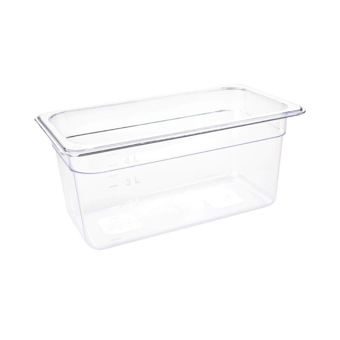 Vogue Polycarbonate Plastic 1/3 Gastronorm Container 150 mm Deep, Clear, Capacity: 5.1 Litre, Temperature Range: -40° to 100°C - Blast Chiller & Dishwasher Safe - Lid Sold Separately, U234