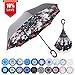 ZOMAKE Double Layer Inverted Umbrella Cars Reverse Umbrella, UV Protection Windproof Large Straight Umbrella for Car Rain Outdoor with C-Shaped Handle(Beauty Flower)