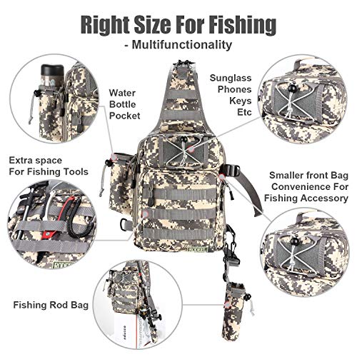 Rodeel Fishing Sling Backpack with Tackle Box, Outdoor Single Shoulder Gear Storage Bag, ACU - Thumbnail 2