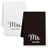 Niyorayna 2Pcs Est.2026 Mr and Mrs Wedding Engagement Decorative Towels Gifts for Women Couples Newly,Tea Towels Drying Cloth Idea Wedding Gifts for Newlywed,Mr & Mrs,Bridal Shower Gift for Bride Her
