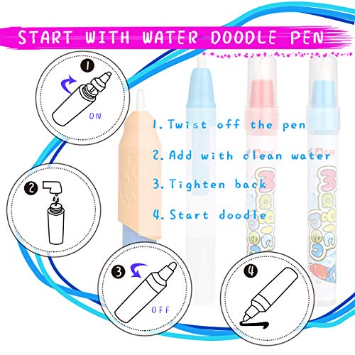 Water Doodle Mat,Extra Large Kid Magic Aqua Drawing Pad,Painting Board with 3 Pens,1 Magic Brush Accessories,Educational Toys Gifts for Boys Girls Toddlers 2 3 4 5 6 7 + Year Old Size 38.5"X 29.5"