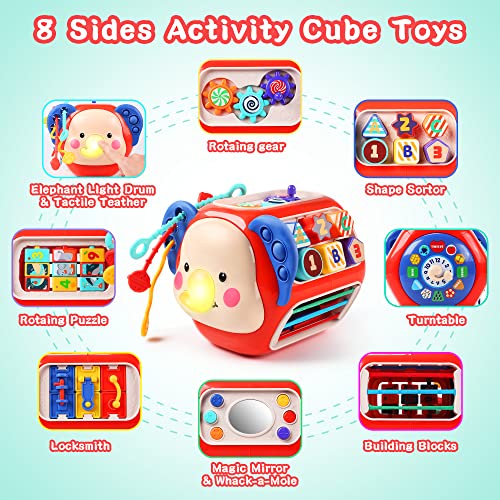 CUTE STONE Baby Activity Cube Toy, Sensory & Montessori Toys for Toddlers, Learning Cube Toys with Music & Lights，Baby Sensory Fine Motor Skills Developmental Toys, First Birthday Gift for Kids