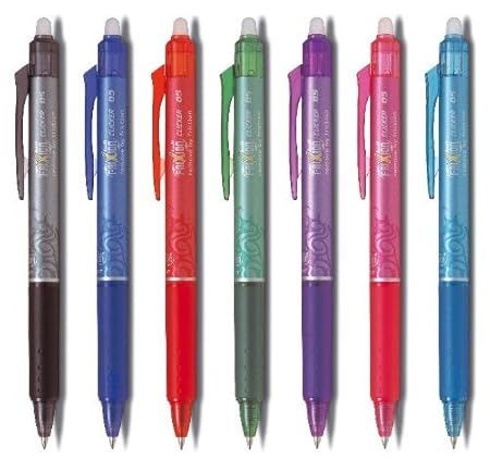 PILOT Tintenroller FRIXION BALL CLICKER Point Profi 05, 7-er Set im praktischen Geschenketui Alle Farben: blau, schwarz, rot,