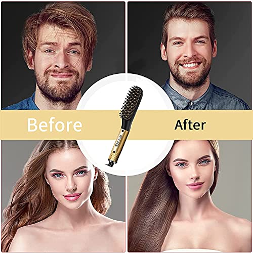 Bartglätter Bürste für Männer,Elektrische multifunktionale Bartbürste,Bürste Kamm Haar Glätter,180 ° C-200 ° C einstellbare Temperatur ,Haarpflege Verbrühschutz ,360 ° drehbares Kabel