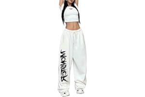 CBDAO Women's Letter Printed Hip-hop Street Sports Pants, Loose Straight Leg Wide Leg Pants, Jazz Street Dance Pants