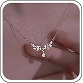 Aneneiceera Vintage Teardrop Crystal Leaf Choker Necklace Silver Oval Rhinestone Pendant Necklaces crystal Leaf Necklaces Cz Collar Necklace Chain Jewelry for Women