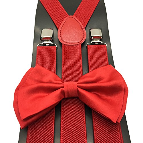 Awesome Dark Red Wedding Accessories Adjustable Bow Tie & Suspenders