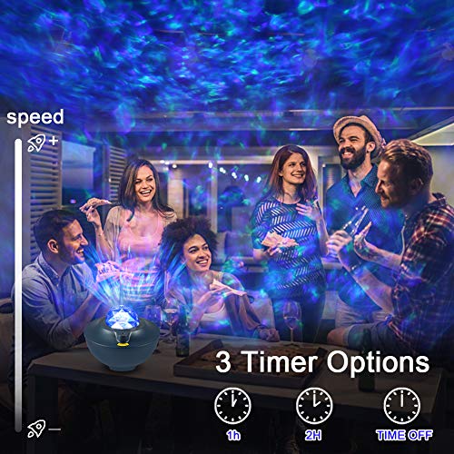 VOLADOR Star Projector Night Light, Galaxy Room Projector with Bluetooth Music Speaker, Ocean Wave Ceiling Projection Light Mood Light with Remote, Timer for Kids Adults Bedroom Party - Blue