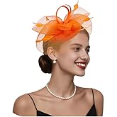 SOMEITIA Fascinator Hat for Women Tea Party Feather Flower Headwear Ribbon Mesh Veil Headband Hair Clip for Wedding Cocktail