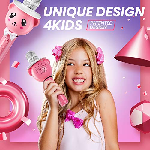 KaraoKing Wireless Portable Karaoke Microphone with Bluetooth for Kids (Pink)