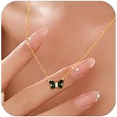 UTISUVIKO Emerald Necklaces for Women,925 Sterling Silver Butterfly Pendant Necklace for Mother Daughter 14k Gold Plated Green Crystal Cute Bow Choker Necklace Valentines Day Birthday Jewelry Gifts