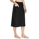 WOWENY Women's Midi Length Long Swim Skirts with Legging Modest High Waisted Tankini Skirt Bottom with Zipper Pockets